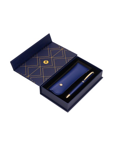 Boligrafo y estuche belius soiree color azul marino y dorado tinta azul caja de diseno