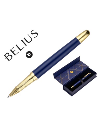 Boligrafo belius soiree aluminio color azul marino y dorado tinta azul caja de diseno