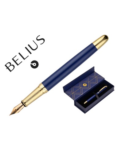 Pluma belius soiree aluminio color art deco azul marino y dorado tinta azul caja de diseno