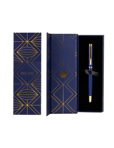 Pluma belius soiree aluminio color art deco azul marino y dorado tinta azul caja de diseno
