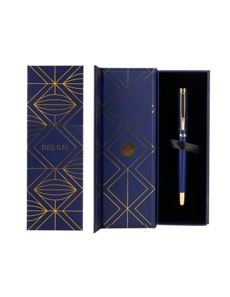 Pluma belius soiree aluminio color art deco azul marino y dorado tinta azul caja de diseno Pluma belius soiree aluminio color art deco azul marino y dorado tinta azul caja de diseno