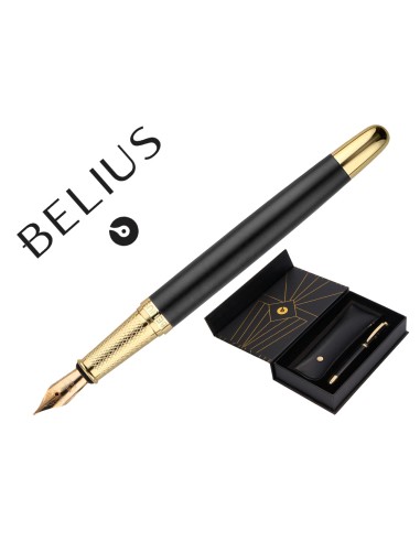 Pluma y estuche belius soiree color art deco negro y dorado tinta azul caja de diseno