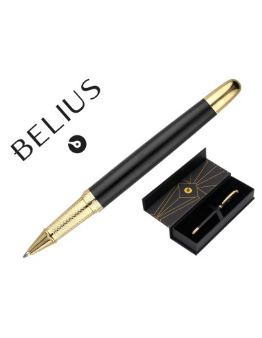 Boligrafo belius soiree aluminio color art deco negro y dorado tinta azul caja de diseno