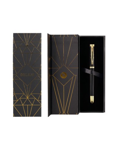 Pluma belius soiree aluminio color art deco negro y dorado tinta azul caja de diseno