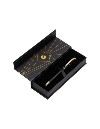 Pluma belius soiree aluminio color art deco negro y dorado tinta azul caja de diseno