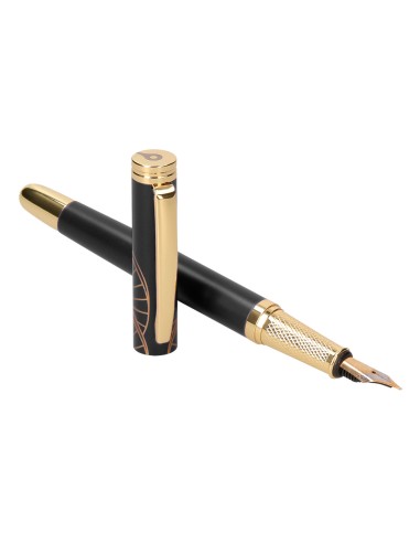 Pluma belius soiree aluminio color art deco negro y dorado tinta azul caja de diseno
