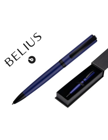 Boligrafo belius turbo aluminio color azul y negro tinta azul caja de diseno