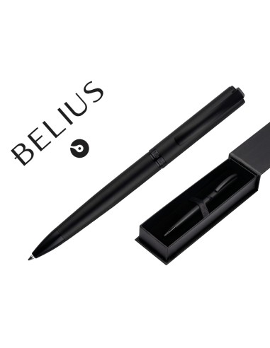 Boligrafo belius turbo aluminio color negro tinta azul caja de diseno
