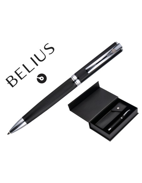 Boligrafo y estuche belius turbo aluminio textura punteada negro y plateado tinta azul caja de diseno Boligrafo y estuche belius turbo aluminio textura punteada negro y plateado tinta azul caja de diseno