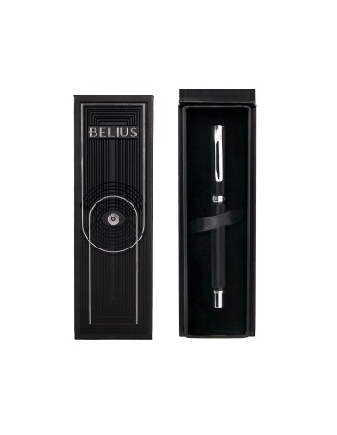 Boligrafo belius turbo aluminio textura punteada color negro y plateado tinta azul caja de diseno