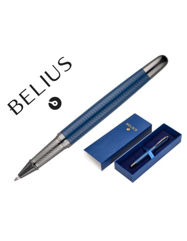Boligrafo belius neptuno aluminio textura wavy color azul marino tinta azul caja de diseno