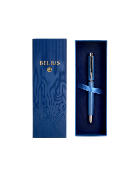 Boligrafo belius neptuno aluminio textura wavy color azul marino tinta azul caja de diseno Boligrafo belius neptuno aluminio textura wavy color azul marino tinta azul caja de diseno