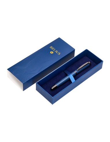 Boligrafo belius neptuno aluminio textura wavy color azul marino tinta azul caja de diseno