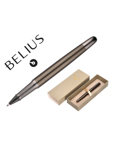 Boligrafo belius neptuno aluminio textura wavy color caqui tinta azul caja de diseno