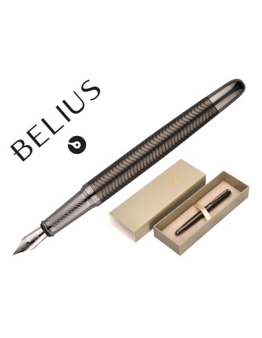 Pluma belius neptuno aluminio textura wavy color caqui tinta azul caja de diseno