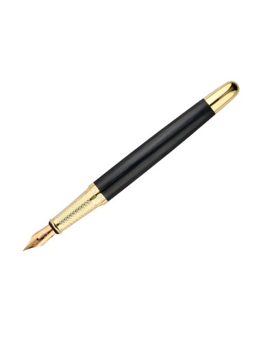 Pluma y estuche cuero belius passion dor aluminio textura cepillada color negro y dorado tinta azul caja diseno