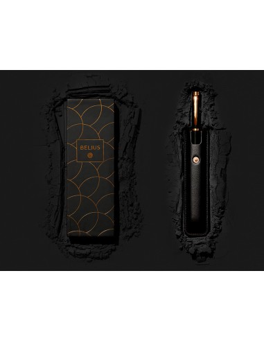 Pluma y estuche cuero belius passion dor aluminio textura cepillada color negro y dorado tinta azul caja diseno