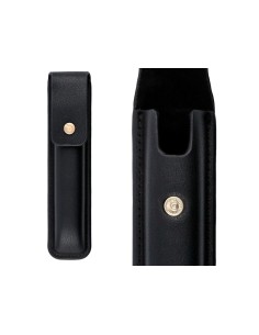 Pluma y estuche cuero belius passion dor aluminio textura cepillada color negro y dorado tinta azul caja diseno