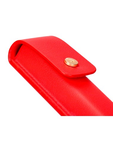 Pluma y estuche cuero belius passion dor aluminio textura cepillada color rojo y dorado tinta azul caja de diseno