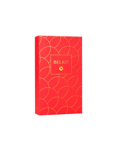 Pluma y estuche cuero belius passion dor aluminio textura cepillada color rojo y dorado tinta azul caja de diseno