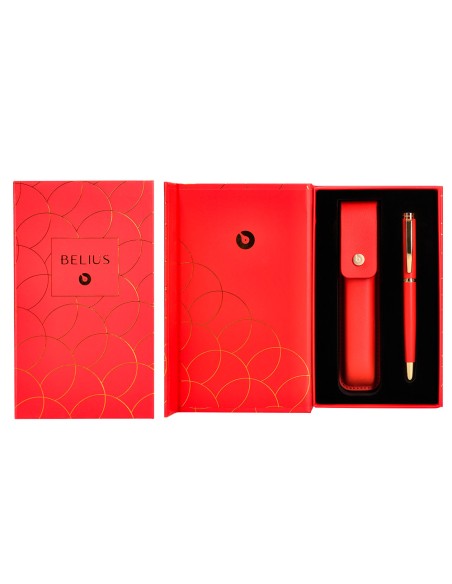 Pluma y estuche cuero belius passion dor aluminio textura cepillada color rojo y dorado tinta azul caja de diseno Pluma y estuche cuero belius passion dor aluminio textura cepillada color rojo y dorado tinta azul caja de diseno