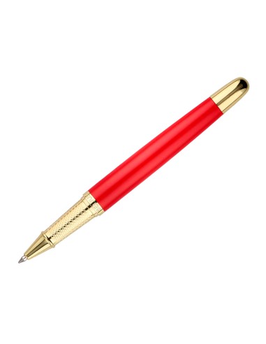Boligrafo belius passion dor aluminio textura cepillada color rojo y dorado tinta azul caja de diseno