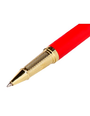 Boligrafo belius passion dor aluminio textura cepillada color rojo y dorado tinta azul caja de diseno