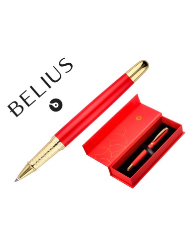 Boligrafo belius passion dor aluminio textura cepillada color rojo y dorado tinta azul caja de diseno