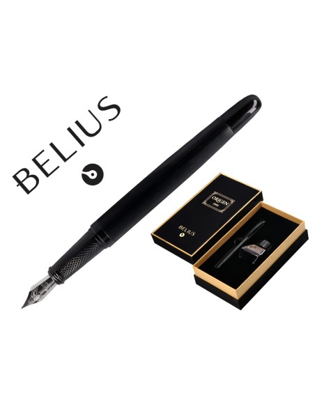Pluma y frasco de tinta belius origen 1995 aluminio textura cepillada color negro tinta negra caja diseno Pluma y frasco de tinta belius origen 1995 aluminio textura cepillada color negro tinta negra caja diseno