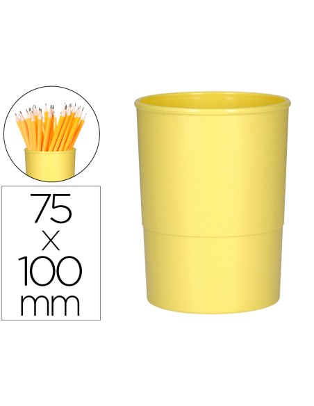 Cubilete portalapices q connect amarillo pastel opaco plastico diametro 75 mm alto 100 mm