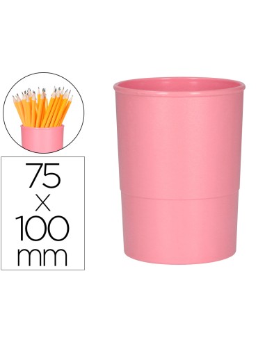 Cubilete portalapices q connect rosa pastel opaco plastico diametro 75 mm alto 100 mm