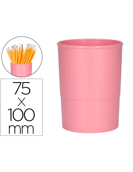 Cubilete portalapices q connect rosa pastel opaco plastico diametro 75 mm alto 100 mm