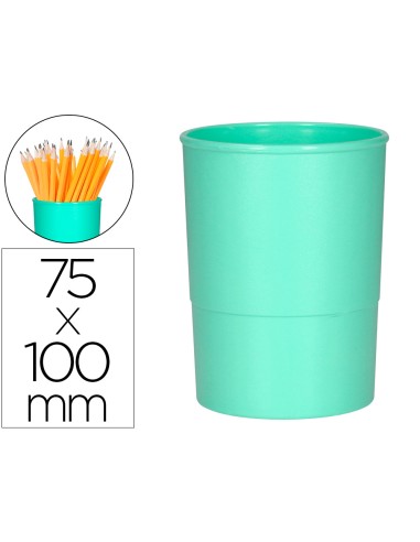 Cubilete portalapices q connect verde menta pastel opaco plastico diametro 75 mm alto 100 mm
