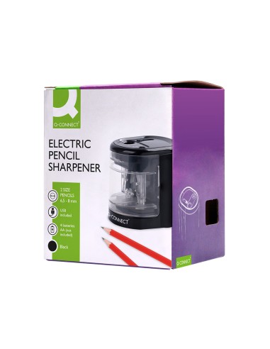 Sacapuntas q connect kf14568 electrico de sobremesa cable usb 4 pilas aa afila cuchilla diametros de 6 a 12mm dos usos