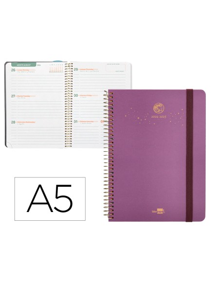 Agenda escolar liderpapel ano 24 25 curso classic lines morado semana vista a5