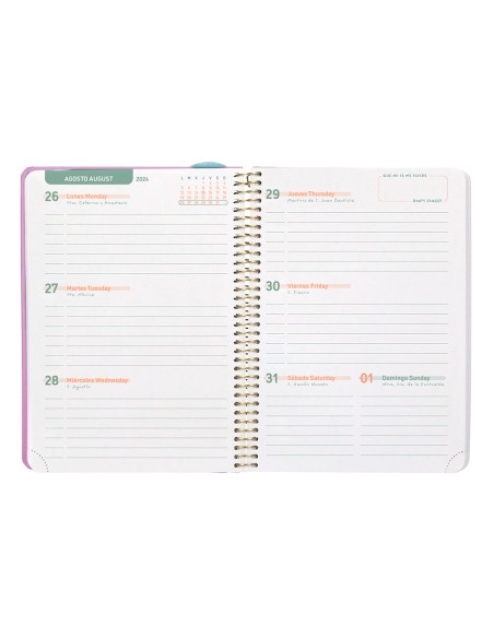 Agenda escolar liderpapel ano 24 25 curso classic lines rosa semana vista a5