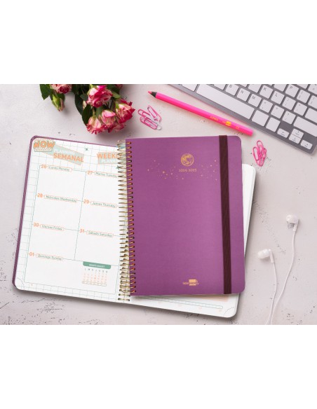 Agenda escolar liderpapel ano 24 25 curso classic lines morado dia pagina a5