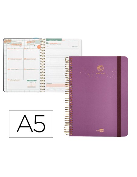 Agenda escolar liderpapel ano 24 25 curso classic lines morado dia pagina a5