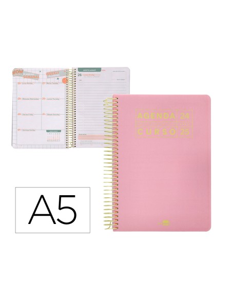 Agenda escolar liderpapel ano 24 25 curso basic rosa dia pagina a5