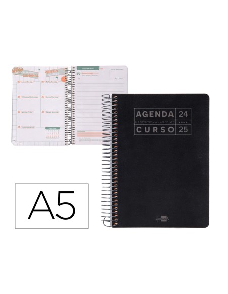 Agenda escolar liderpapel ano 24 25 curso basic negro dia pagina a5