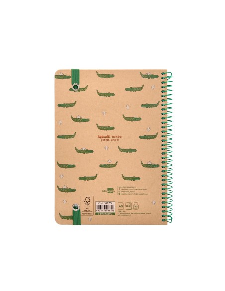 Agenda escolar liderpapel ano 24 25 escolar classic crocodile 2 dias pagina a5 papel fsc banda elastica