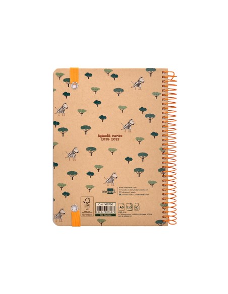 Agenda escolar liderpapel ano 24 25 escolar classic zebra dia pagina a5 papel fsc banda elastica