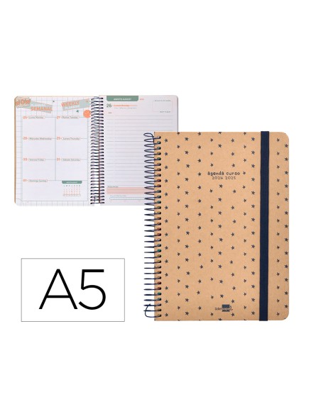 Agenda escolar liderpapel ano 24 25 escolar classic stars dia pagina a5 papel fsc banda elastica