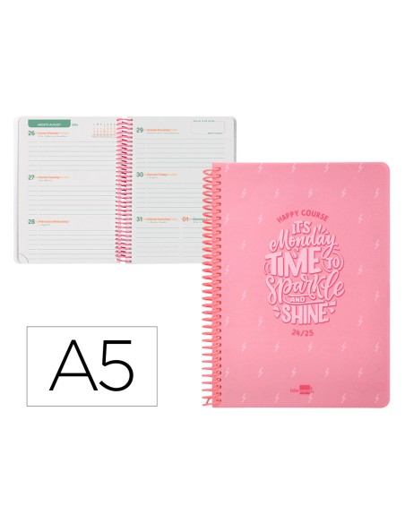 Agenda escolar liderpapel ano 24 25 escolar basic rosa semana vista a5