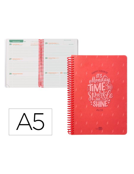 Agenda escolar liderpapel ano 24 25 escolar basic rojo semana vista a5