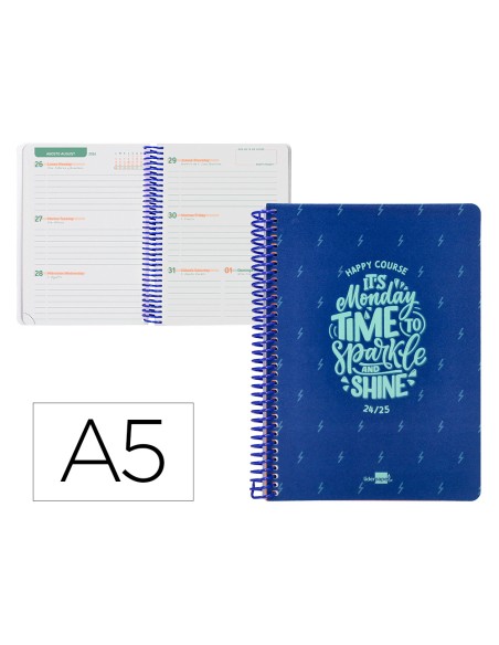 Agenda escolar liderpapel ano 24 25 escolar basic azul semana vista a5