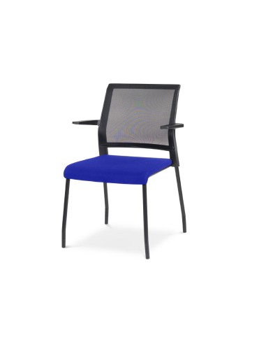 Silla rocada confidente brazos fijos estructura metalica asiento tela ignifuga azul respaldo malla