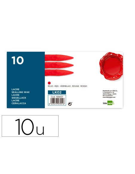 Lacre liderpapel rojo caja de 10 barras