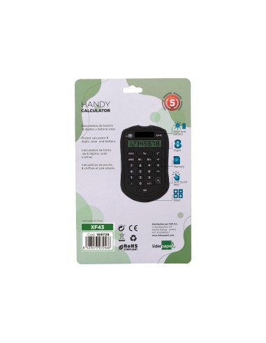 Calculadora liderpapel bolsillo xf43 8 digitos solar y pilas color negro 94x595x105mm