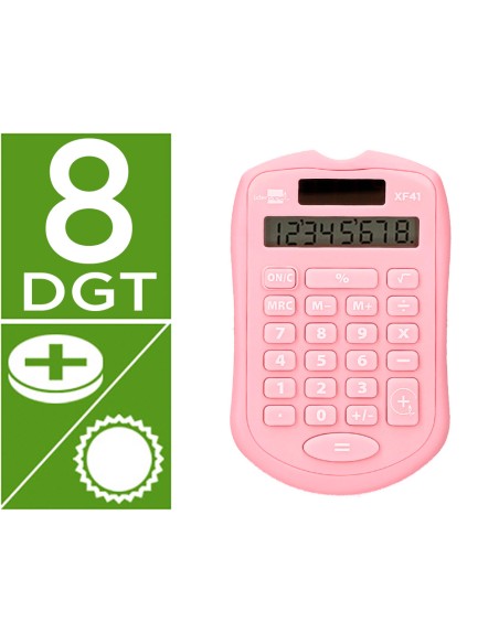 Calculadora liderpapel bolsillo xf41 8 digitos solar y pilas color rosa 94x595x105mm Calculadora liderpapel bolsillo xf41 8 digitos solar y pilas color rosa 94x595x105mm